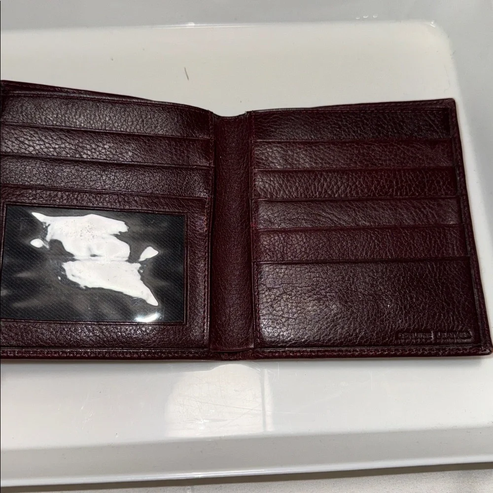 Men’s burgundy genuine, leather bifold wallet Classic slim ID wallet.  4 x 5